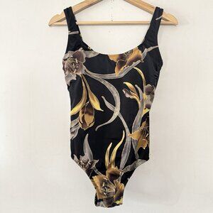 Gottex Swim Retro Swimwear One Piece Swimsuit Bathing Suit Black Gold‎ Floral 10